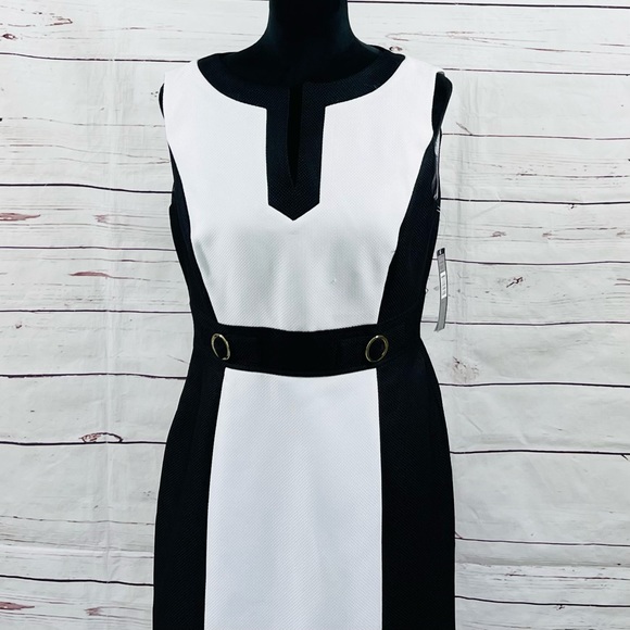 Elie Asl Women's Sheath Dress Sleeveless Black /White Colorblock Size 8 - Picture 2 of 10